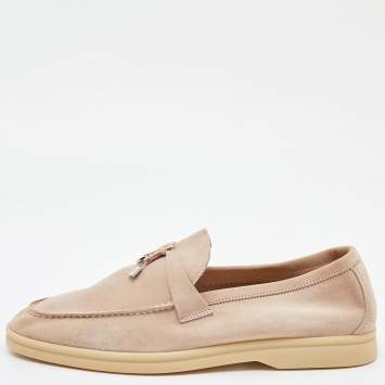 Pre Owned Loro Piana Pink Suede Summer Charms Walk Slip On Loafers Size 41