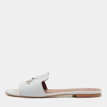 Pre Owned Loro Piana Blue Suede Summer Charm Flat Slides Size 40 