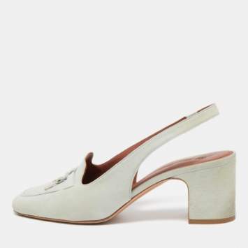 Pre Owned Loro Piana Grey Suede Summer Charms Walk Slingback Pumps Size 38.5