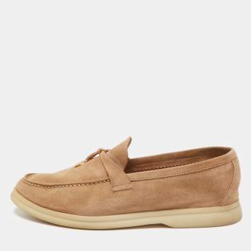 مملوكة مسبقًا Loro Piana Brown Suede Summer Charms Walk Loafers Size 38.5