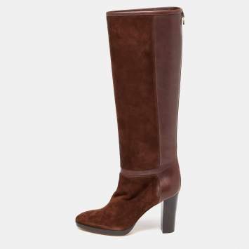 Pre Owned Loro Piana Brown Suede and Leather Knee Length Boots Size 36