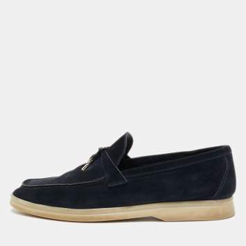 Pre Owned Loro Piana Navy Blue Suede Summer Charms Walk  Loafers Size 41