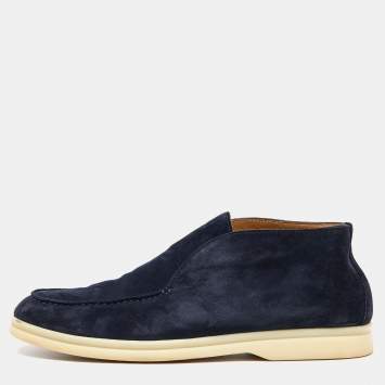 Pre Owned Loro Piana Navy Blue Suede Open Walk Ankle Boots Size 37.5