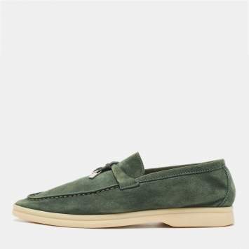 Pre Owned Loro Piana Green Suede Summer Charms Walk Loafers Size 38