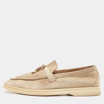 Pre Owned Loro Piana Beige Suede Summer Charms Walk Loafers Size 35.5