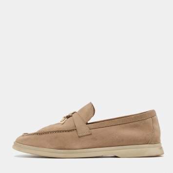 Pre Owned Loro Piana Beige Suede Summer Charms Walk Loafers Size 39.5