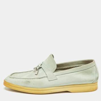 Pre Owned Loro Piana Mint Green Suede Summer Charms Walk Loafers Size 37