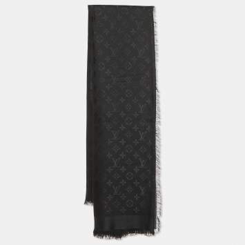 Pre Owned Louis Vuitton Black Silk & Wool Classique Monogram Shawl