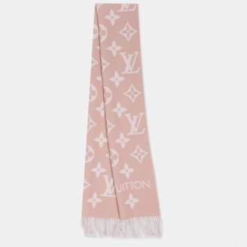 Pre Owned Louis Vuitton Pink/Off White Monogram Wool Scarf