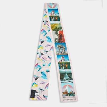 Pre Owned Louis Vuitton Pink Splash Limited Edition Rose de Nicolas Ghesquière Silk Bandeau Scarf