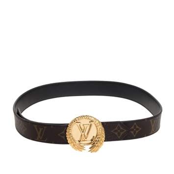 Pre Owned Louis Vuitton Black Monogram Canvas and Leather Angel Wing Belt 80 CM