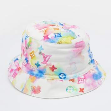 Pre Owned Louis Vuitton Multicolor Monogram Watercolor Cotton Reversible Bucket Hat Size 58