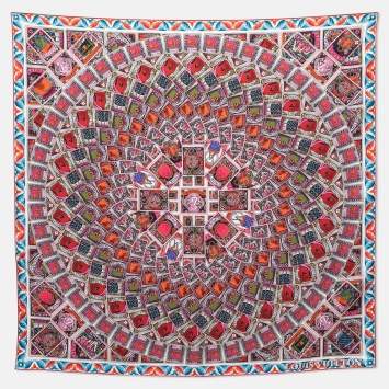 Pre Owned Louis Vuitton Red Lettre à Louis Print Square Silk Scarf