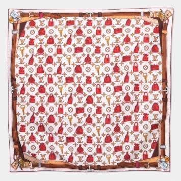Pre Owned Louis Vuitton Red Crazy In Lock Print Square Silk Scarf