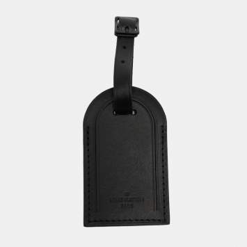 Pre Owned Louis Vuitton Black Leather Luggage Name Tag