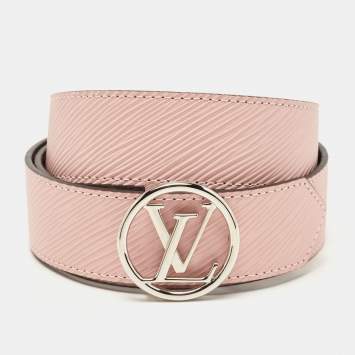 Pre Owned Louis Vuitton Rose Ballerine Monogram and Epi Leather LV Circle Reversible Belt 90CM