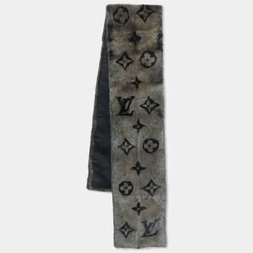 Pre Owned Louis Vuitton Grey Monogram Constellation Mink Fur Scarf
