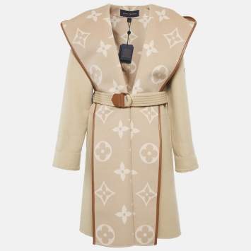 Pre Owned Louis Vuitton Beige Double Face Wool Hooded Wrap Coat S