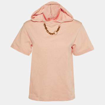 Louis Vuitton Pink Cotton Chain Detail Hooded T-Shirt XS