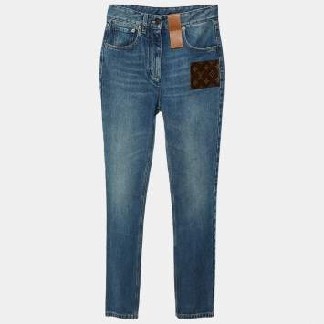 Louis Vuitton Blue Denim Monogram Patch High Waist Jeans S