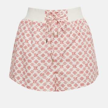 Pre Owned Louis Vuitton White Monogram Print Cotton Mini Shorts S