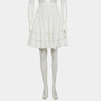 Pre Owned تنورة لويس فيتون ميني بيضاء جاكار مقوسة مقاس متوسط