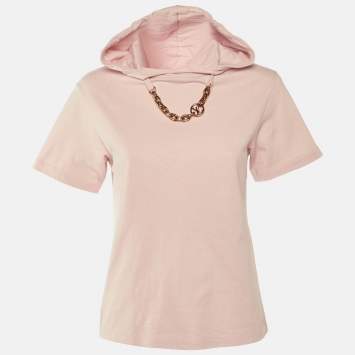 مملوكة مسبقًا قميص بلوفر لويس فيتون بغطاء رأس بتفاصيل سلسلة قطن وردي مقاس صغير جداً جداً