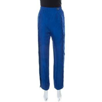 Pre Owned Louis Vuitton Blue Monogram Drawstring Detail Slit Jogging Pants M