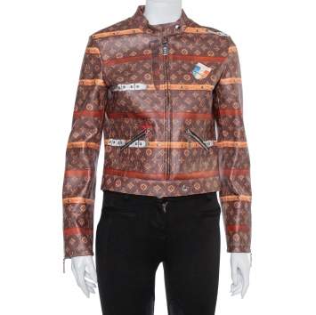 Pre Owned Louis Vuitton Brown Leather Miss France Trunk Monogram Jacket S