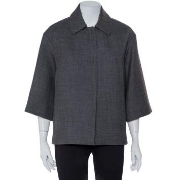 Pre Owned Louis Vuitton Grey Jacquard & Wool Oversized Collared Jacket S