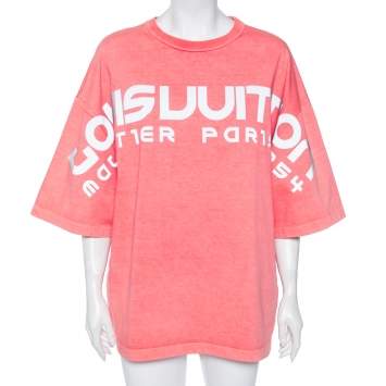 Pre Owned Louis Vuitton Peach Cotton Reflective Logo Oversized T-Shirt S