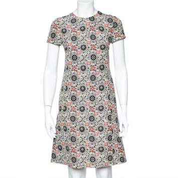 Pre Owned Louis Vuitton Cream Wool & Silk Logo Monogram Shift Dress S