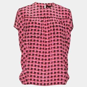 Pre Owned Louis Vuitton Pink Printed Silk Pocket Detail Blouse S 