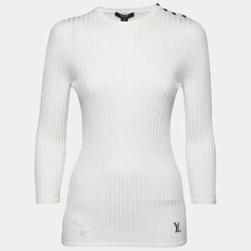 Pre Owned Louis Vuitton Cream Wool Ribbed Knit Pullover M