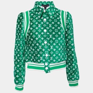 Pre Owned Louis Vuitton Green Monogram Velour Bomber Jacket S