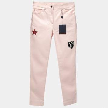 Pre Owned Louis Vuitton Pink Denim Patch Detail Jeans M Waist 29" 