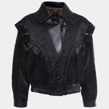 Pre Owned Louis Vuitton Black Leather & Silk Quilted Biker Jacket L