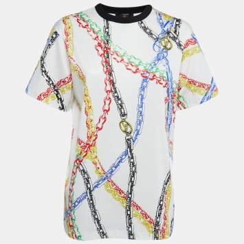 Pre Owned Louis Vuitton White Chain Printed Cotton Half Sleeve Crew Neck T-Shirt S