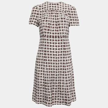 Pre Owned Louis Vuitton Brown & Beige Printed Silk Pocket Detail Midi Dress M