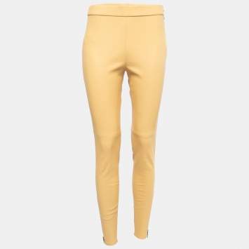 Pre Owned Louis Vuitton Cream Leather Zip Detail Pants M