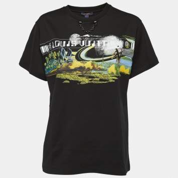 Pre Owned Louis Vuitton Black Cosmic Volleyball Print Cotton Crew Neck Half Sleeve T-Shirt L