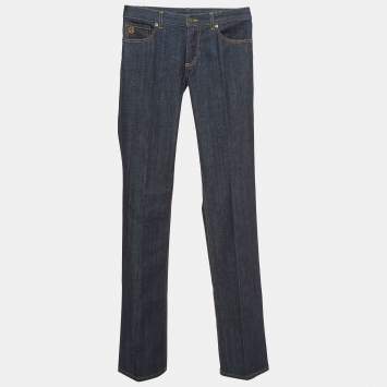 Pre Owned Louis Vuitton Vintage Blue Denim Low-Rise Boot-Leg Jeans S