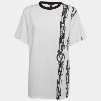 Pre Owned Louis Vuitton White Chain Print Cotton Crew Neck T-Shirt L