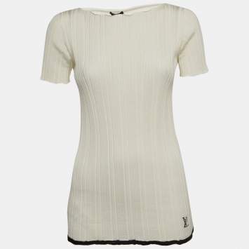 Pre Owned Louis Vuitton Cream Wool Blend Knit Boat Neck Top L