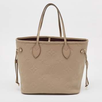 Pre Owned Louis Vuitton Tourterelle Monogram Giant Empreinte Leather Neverfull MM Bag