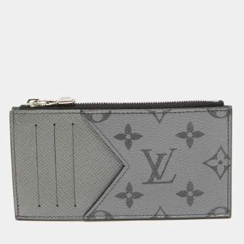 Pre Owned Louis Vuitton Silver Monogram Canvas and Taiga Leather Coin Card Holder