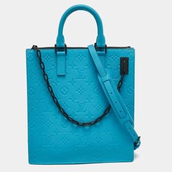 Pre Owned Louis Vuitton Turquoise Monogram Taurillon Leather Sac Plat Cross Bag