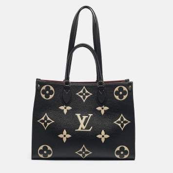 Pre Owned Louis Vuitton Black/Beige Monogram Empreinte Leather Onthego MM Tote