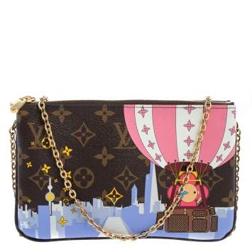 Pre Owned Louis Vuitton Brown Monogram Christmas Edition Double Zip Pochette