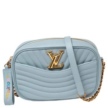 Pre Owned Louis Vuitton Pale Blue Leather New Wave Chain PM Bag
